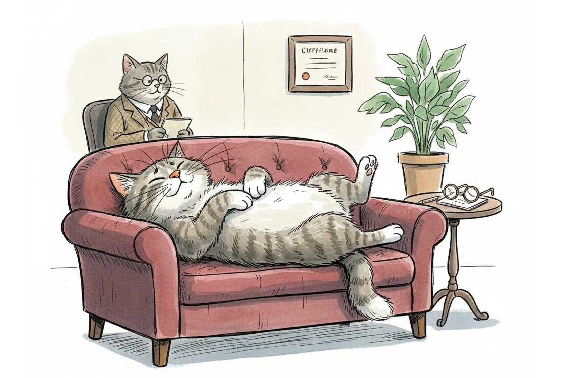 Katze auf der Couch Cartoon Katze liegt auf der Couch