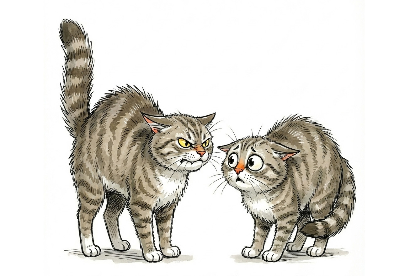 Katzenstreit, was tun Carton zwei Katzen streiten sich